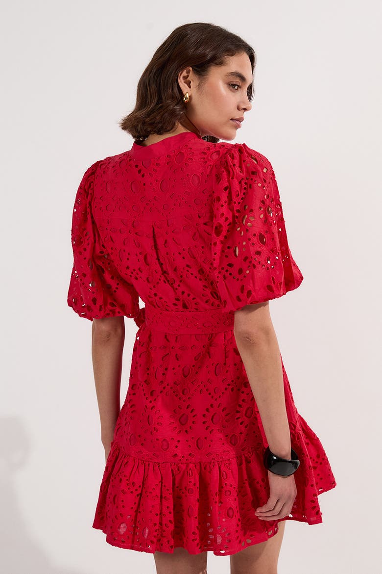 Woven Tie Waist Mini Dress, Alternate, color, Red