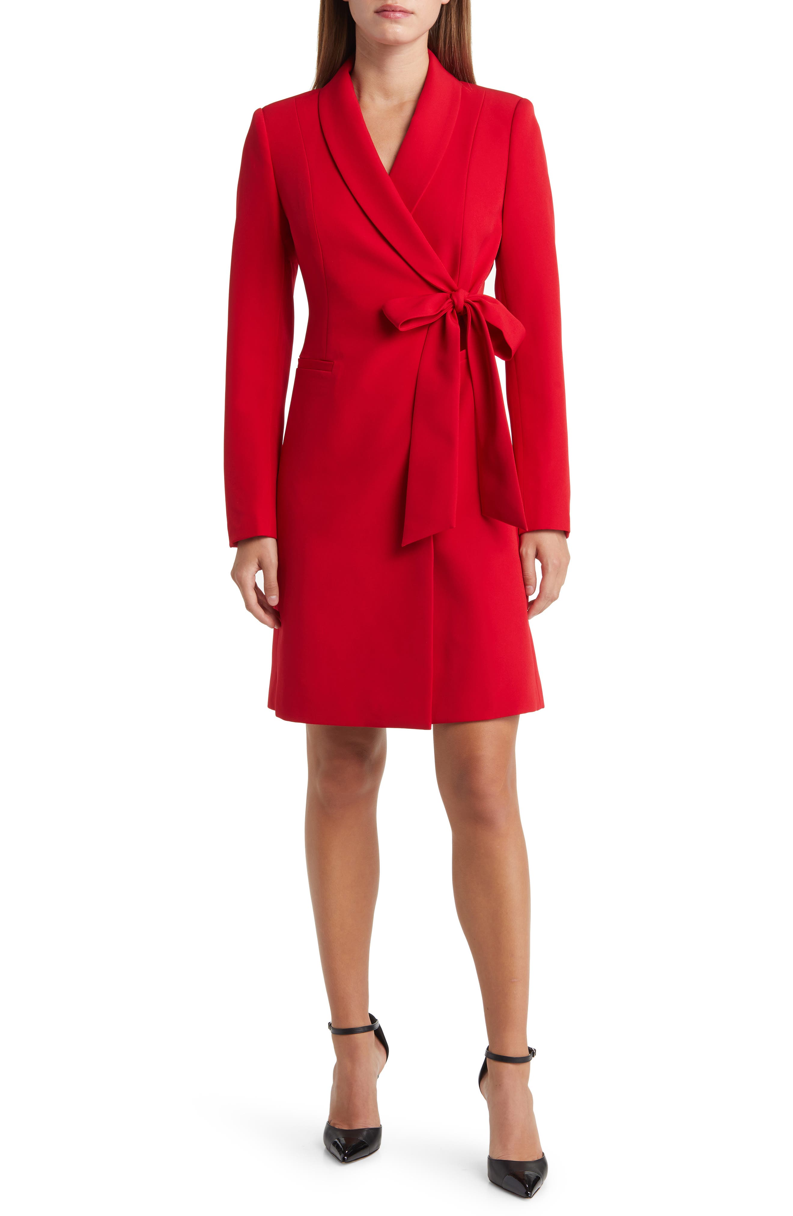Tahari ASL Side Tie Long Sleeve Wrap Coat Dress