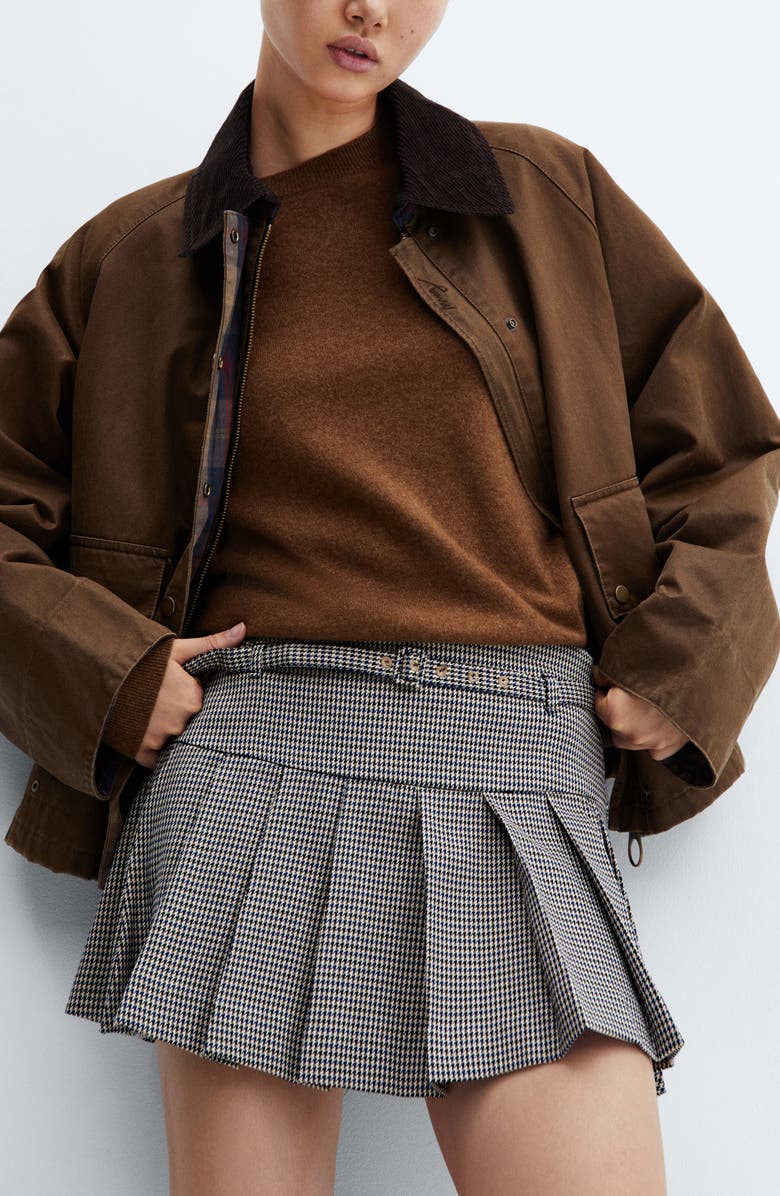 MANGO Houndstooth Belted Miniskirt, Alternate, color, 