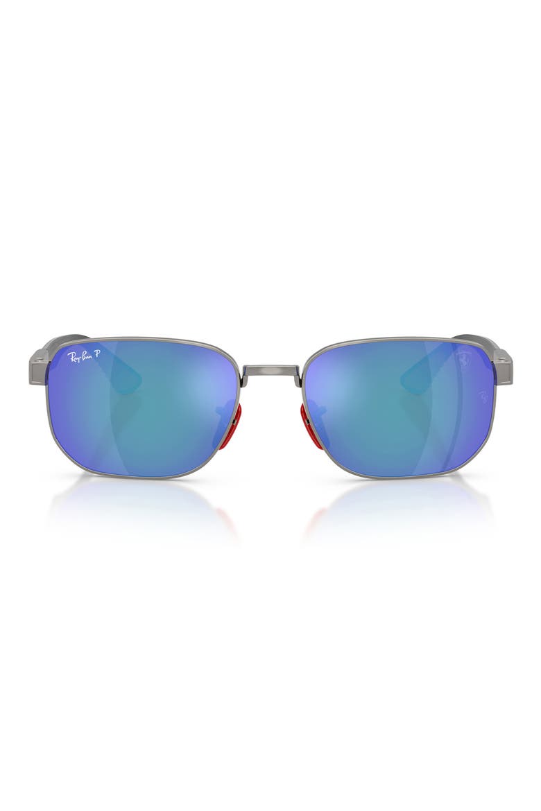 x Scuderia Ferrari 59mm Polarized Mirrored Irregular Sunglasses, Main, color, GUNMETAL / POLAR GREY