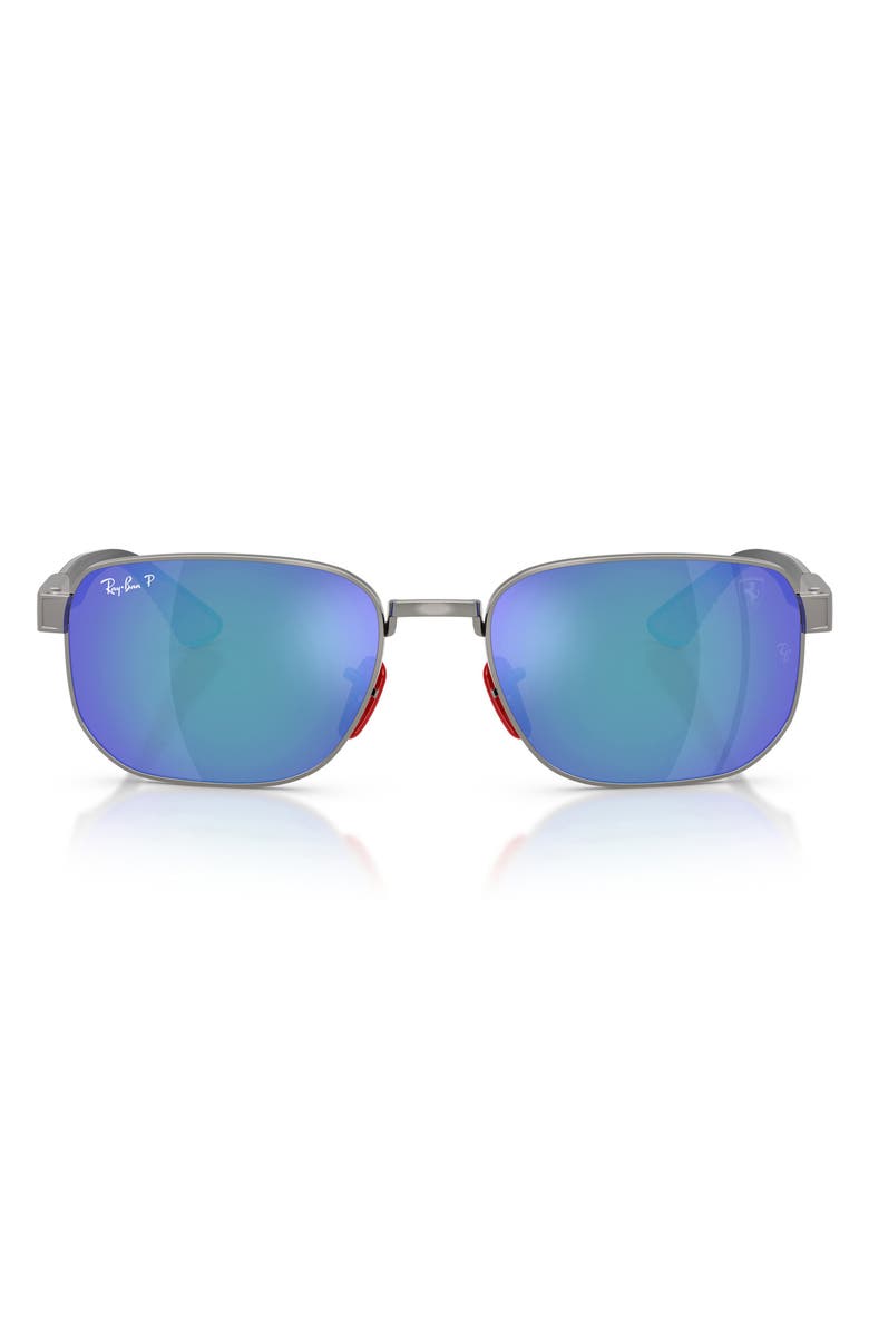 Ray-Ban <p>x Scuderia Ferrari 59mm Polarized Mirrored Irregular Sunglasses</p>, Main, color, Gunmetal / Polar Grey