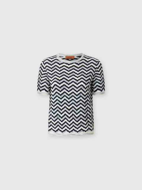 Short-sleeve Wool And Viscose Top With Wave Motif