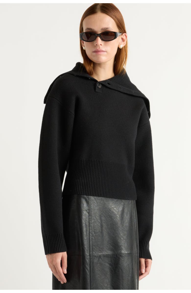 Modern Citizen Elijah Foldover Button-Collar Sweater, Alternate, color, Black