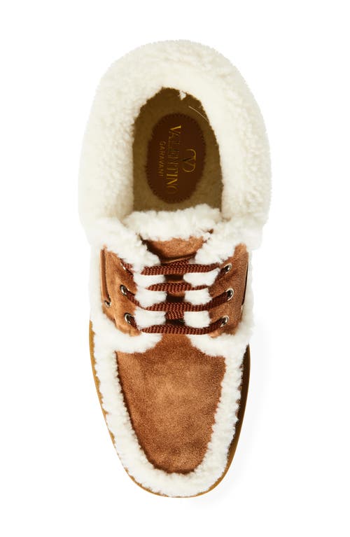 Valentino Palm Avenue Shearling-trimmed Suede Ankle Boots In Brown
