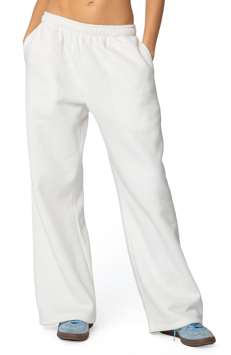 EDIKTED Bonney Bow Wide Leg Sweatpants, Main, color, Cream