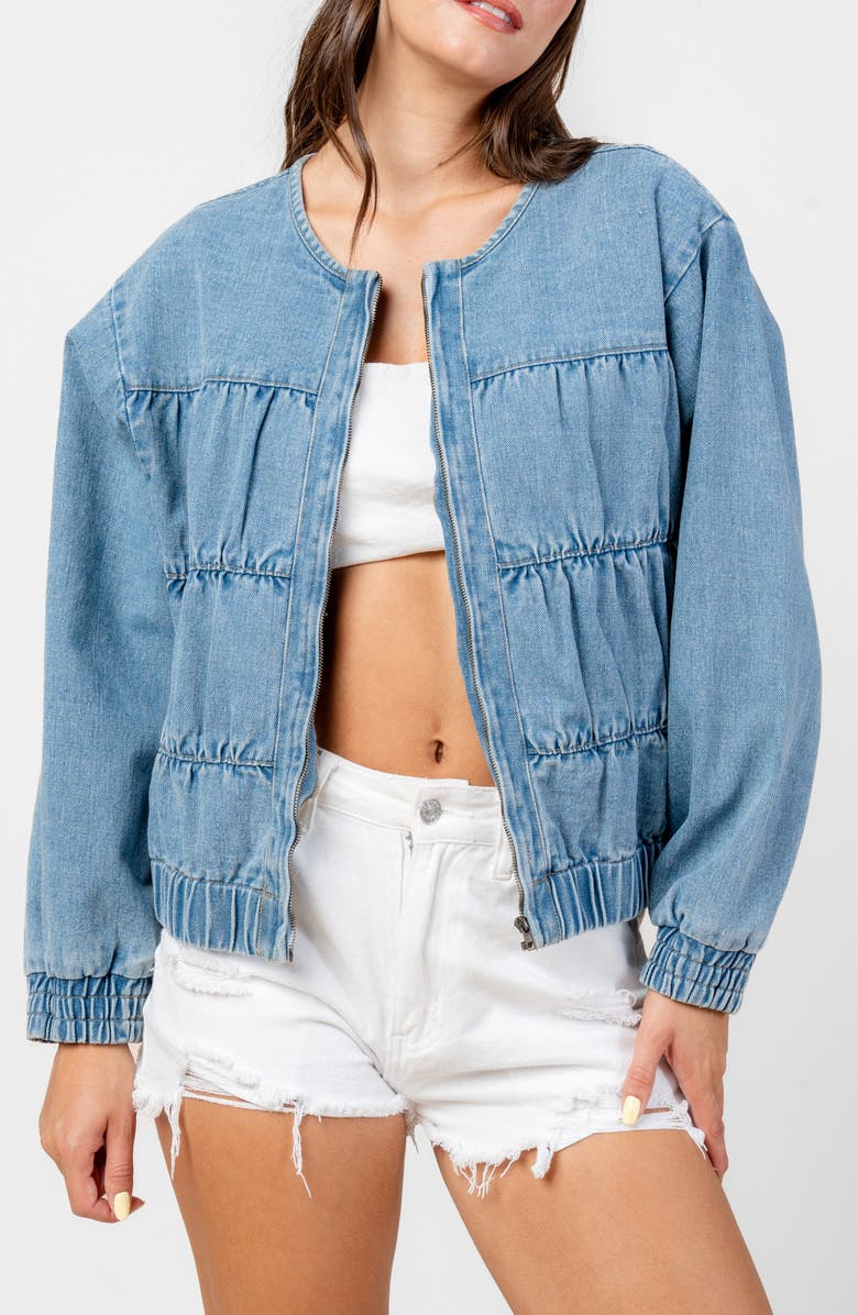 Beivy Novelty Denim Jacket, Main, color, Mid Blue Denim