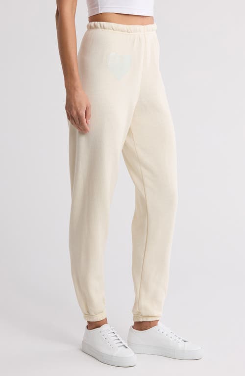 Aviator Nation Glitter Heart Sweatpants In Vintage White/silver