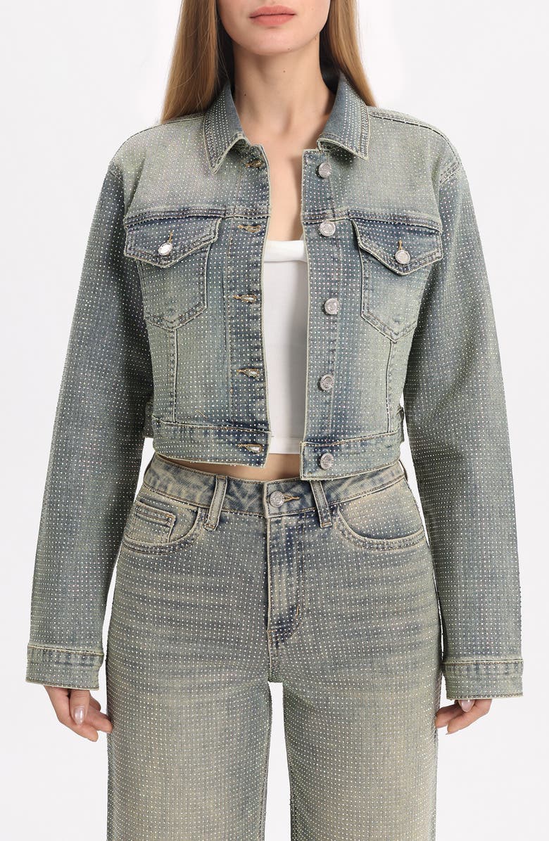 Bayeas Rhinestone Crop Denim Jacket, Main, color, Pure Edge