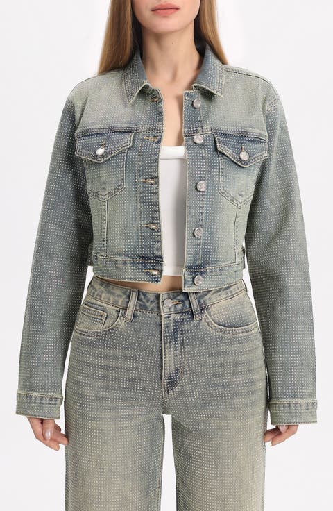 Rhinestone Crop Denim Jacket