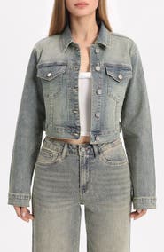 Bayeas Rhinestone Crop Denim Jacket