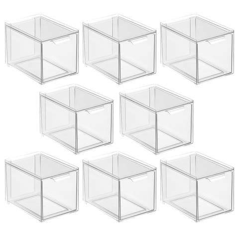 Plastic Stackable Kitchen Pantry Organizer with Drawer - 8 Pack - Clear