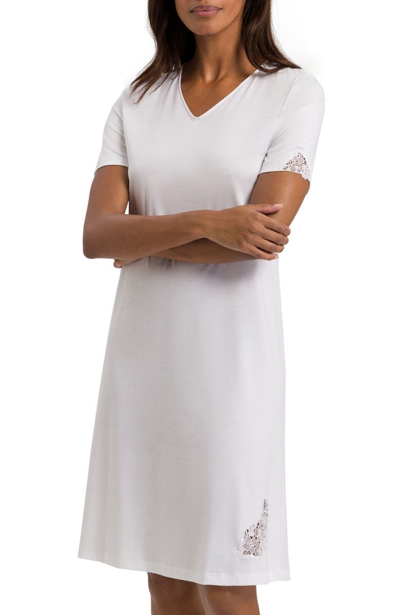 Hanro Michelle Short Sleeve Cotton Nightgown, Alternate, color, 