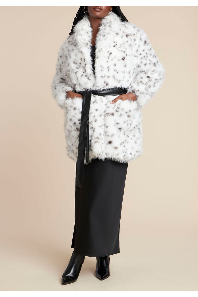 Snow Leopard Belted Coat, Alternate, color, SNOW LEOPARD