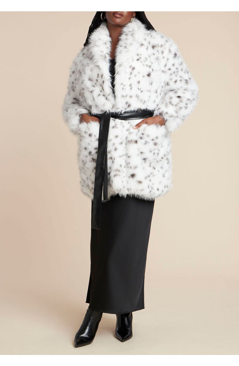 ELOQUII Snow Leopard Belted Coat, Alternate, color, Snow Leopard