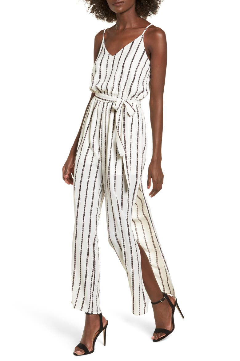 Tie Waist Jumpsuit, Main, color, IVORY/ BLACK