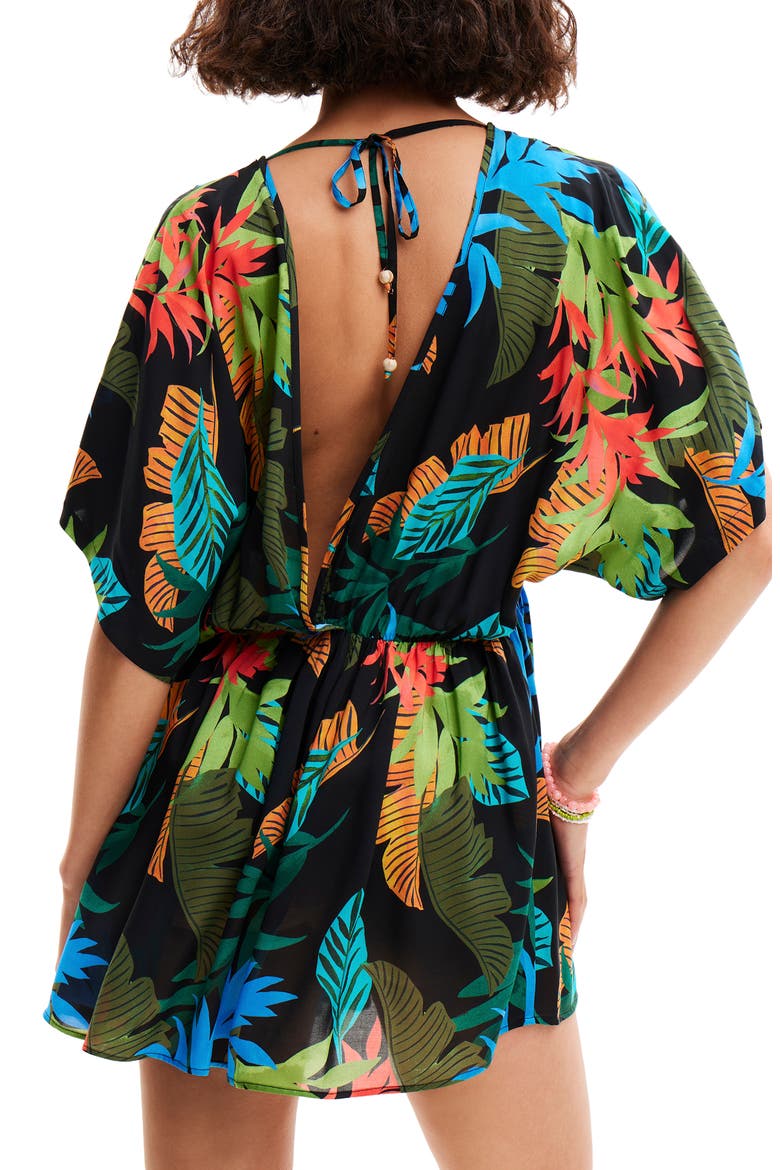 Tropical Tunic Dress, Alternate, color, BLACK