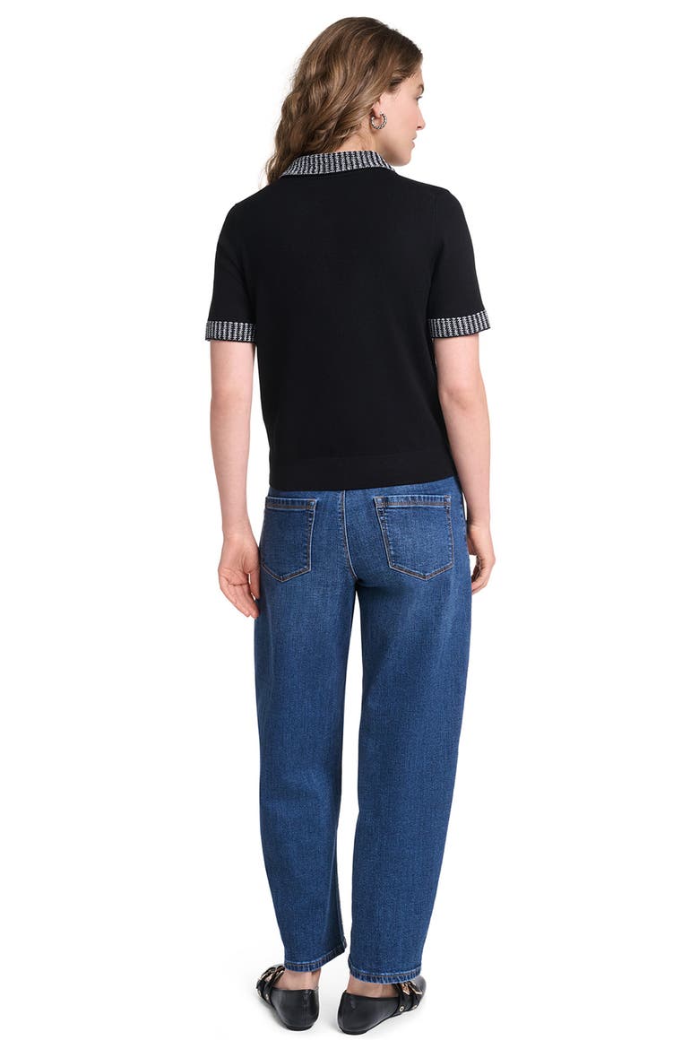 Johnny Collar Contrast Trim Polo Sweater, Alternate, color, BLACK/ SOFT WHITE