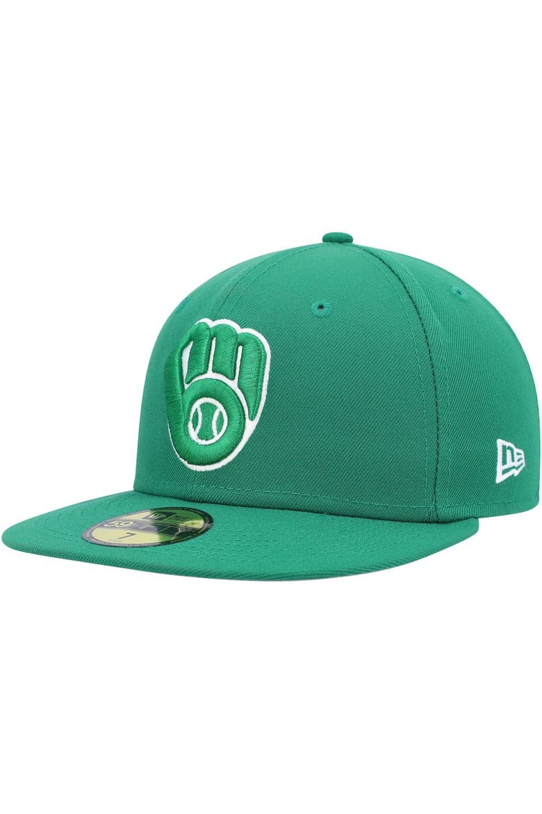 Men's New Era Kelly Green Milwaukee Brewers White Logo 59FIFTY Fitted Hat, Main, color, Kelly Green