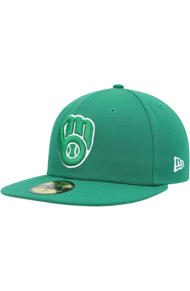 New Era Men's New Era Kelly Green Milwaukee Brewers White Logo 59FIFTY Fitted Hat, Main, color, 
