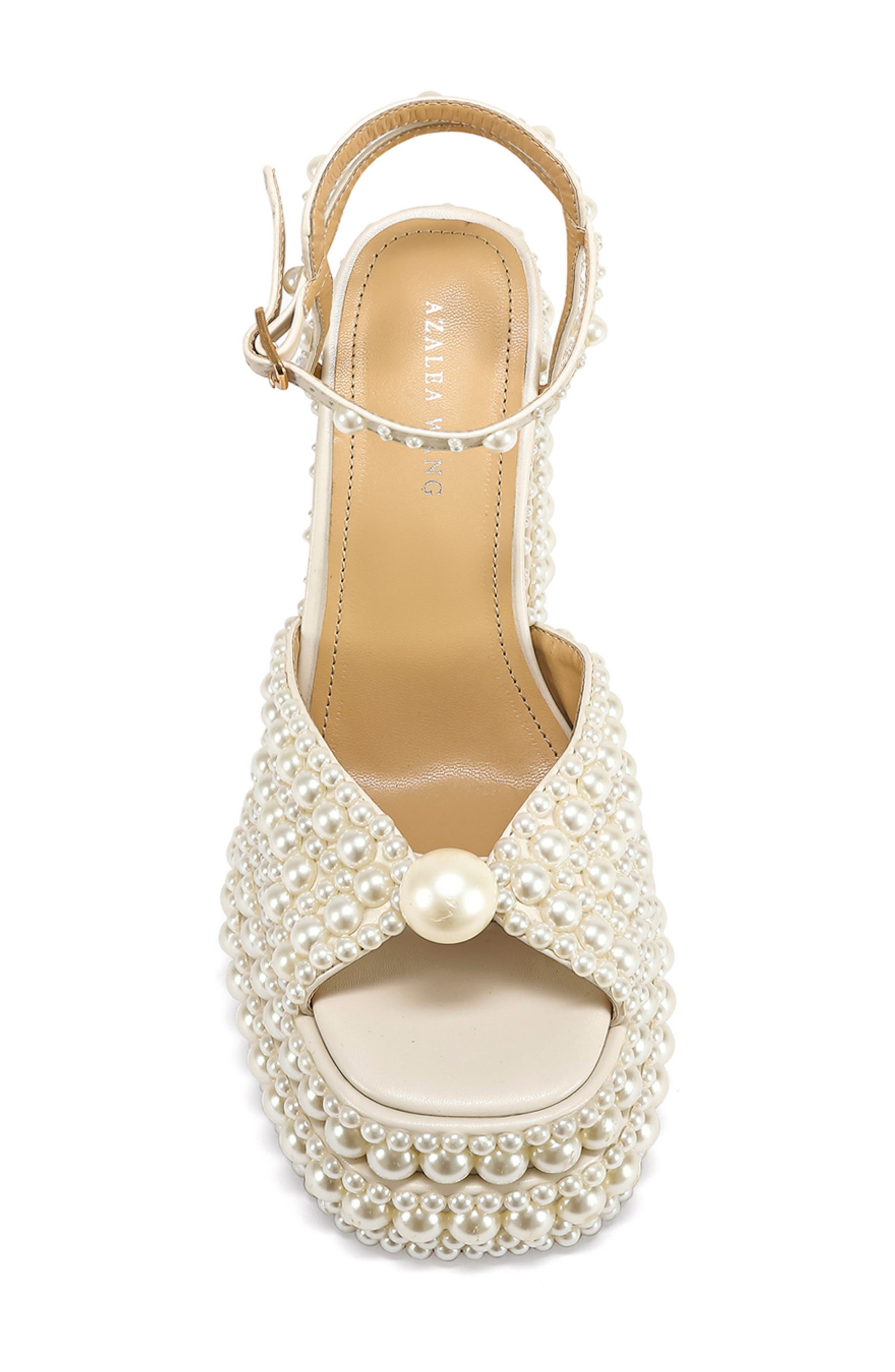 AZALEA WANG Brissa Imitation Pearl Ankle Strap Platform Sandal, Alternate, color, 
