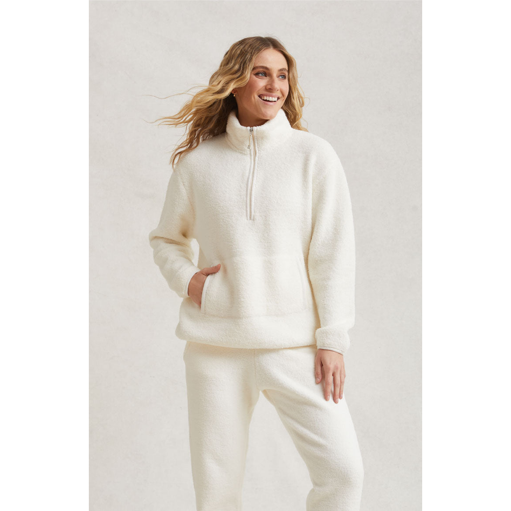 Kashwere Apparel Unisex 1/2 Zip Pullover Sweater In Creme