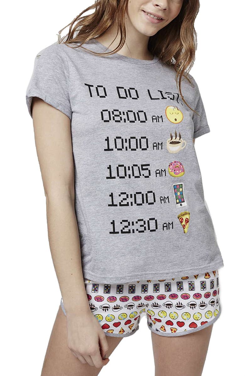 Topshop 'To-Do List - Emoji' Pajamas, Main, color, 