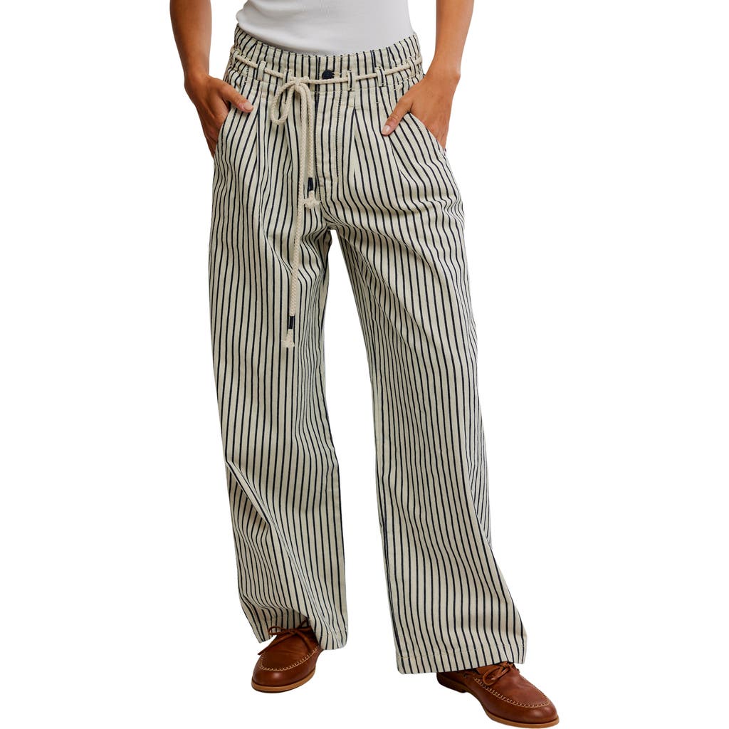 Shop Free People Dakota Stripe Wide Leg Pants In Washed Railroad