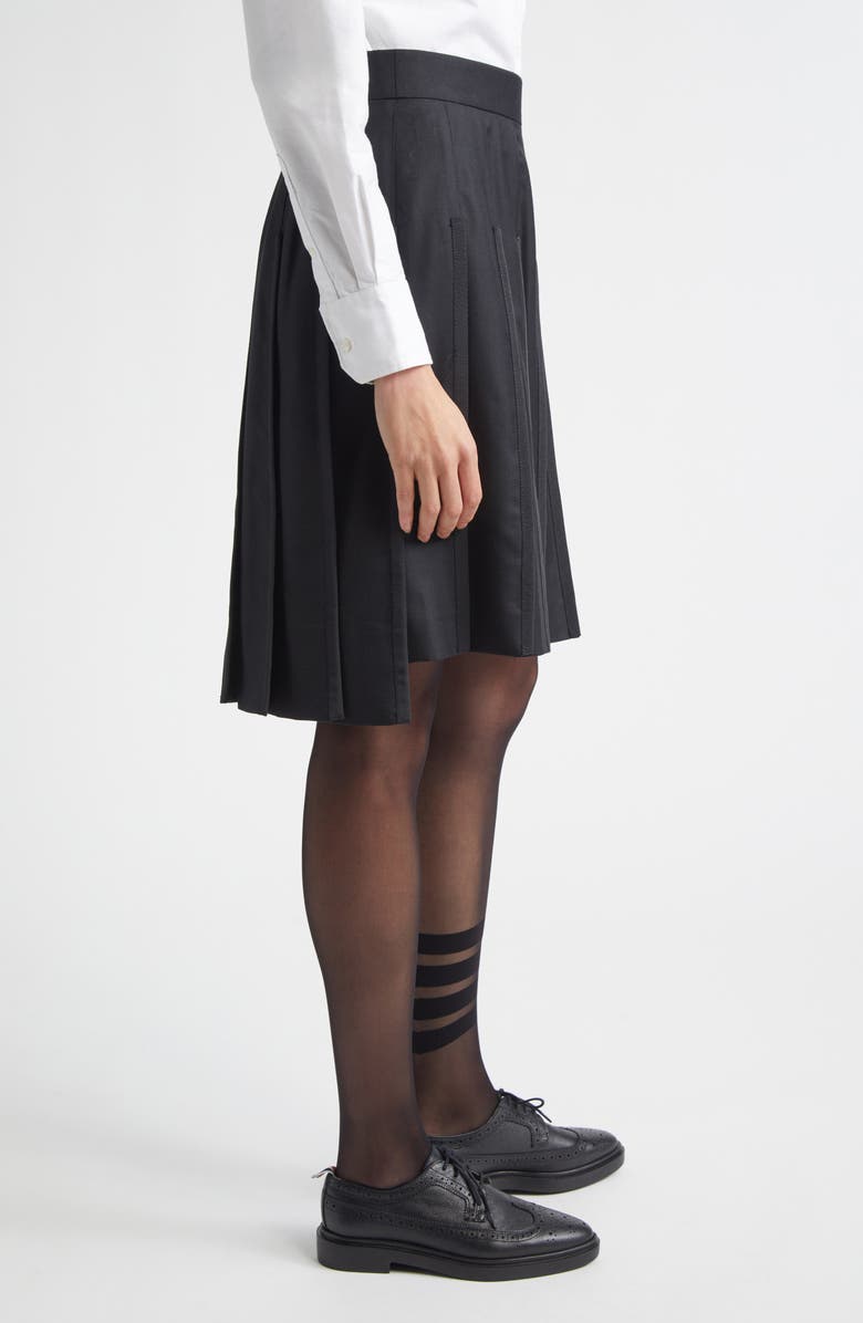 Thom Browne Drop Back Pleated Wool Skirt, Alternate, color, Black