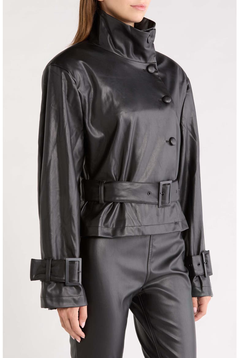 Scarlette Belted Faux Leather Jacket, Alternate, color, NOIR