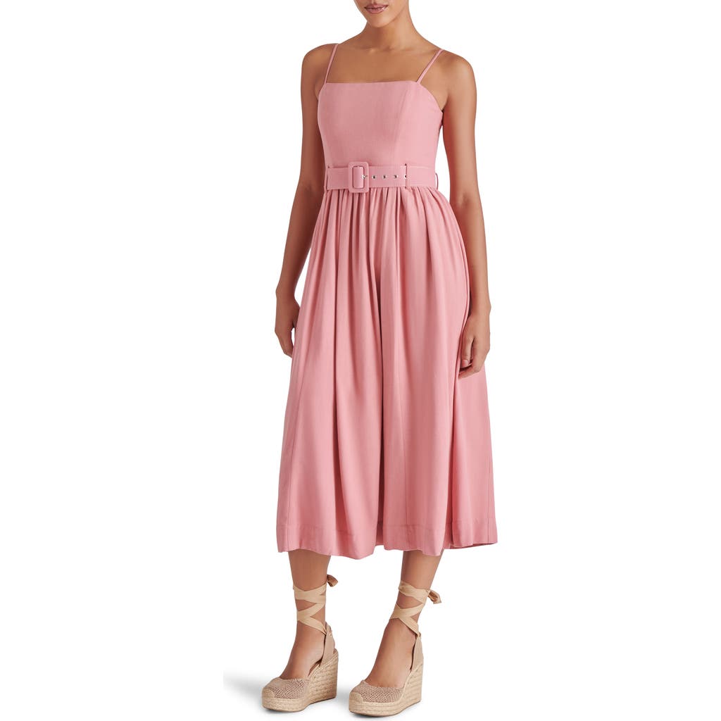 Steve Madden Napoli Belted Linen Blend Midi Dress In Dusty Rose