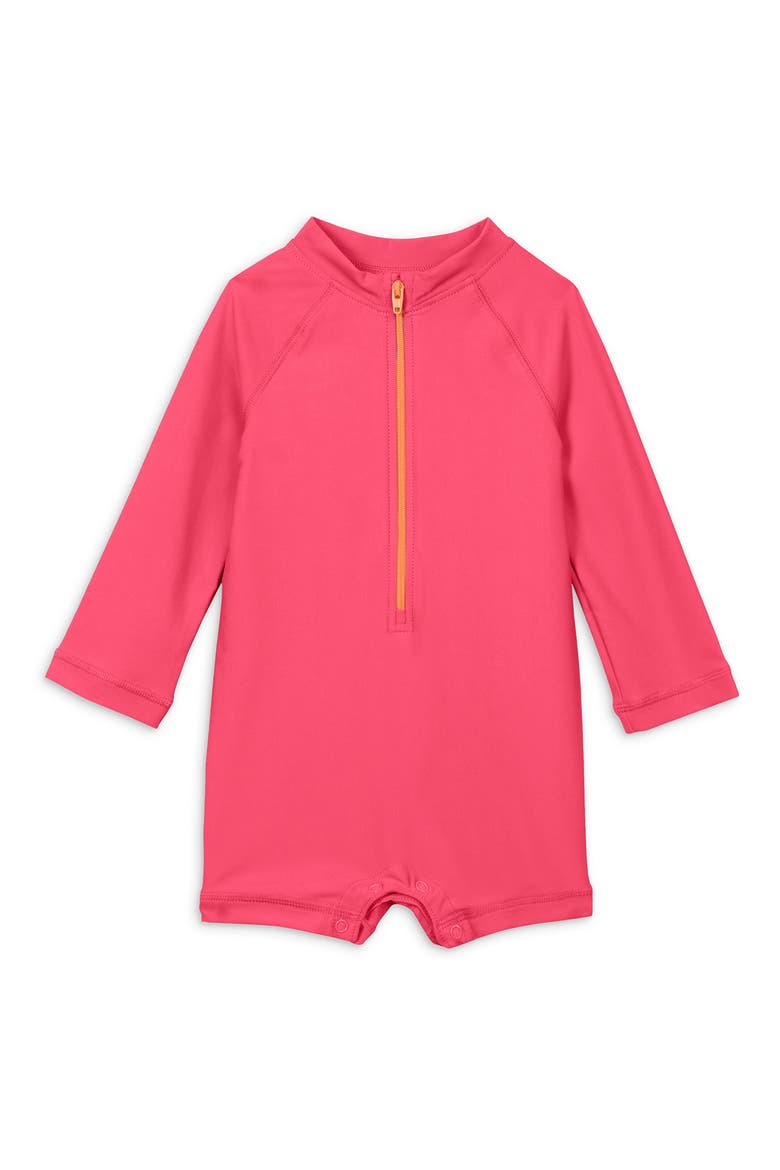Long Sleeve One-Piece Rashguard Swimsuit, Main, color, BRIGHT AZALEA