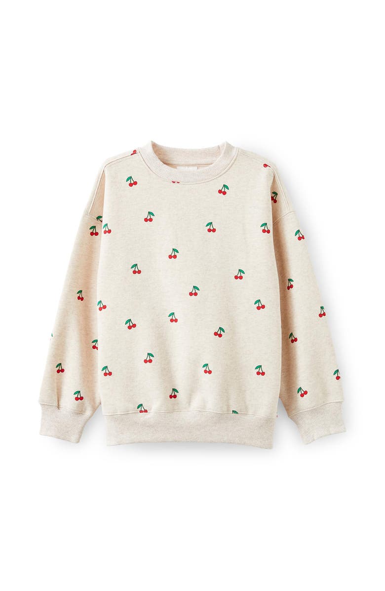 Cotton On Kids Kid's Sammy Oversized Crew, Main, color, Oatmeal Marle Cherries