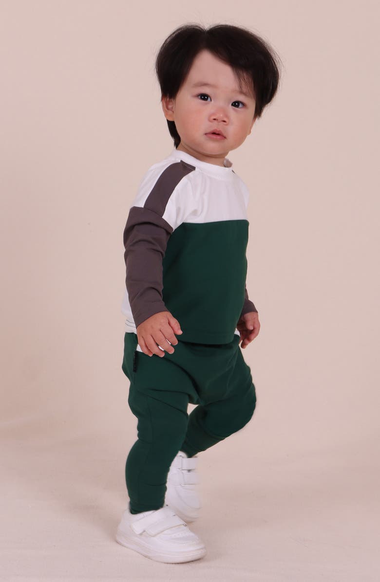 TINY TRIBE Colorblock Long Sleeve Cotton T-Shirt & Leggings Set, Alternate, color, Green Multi