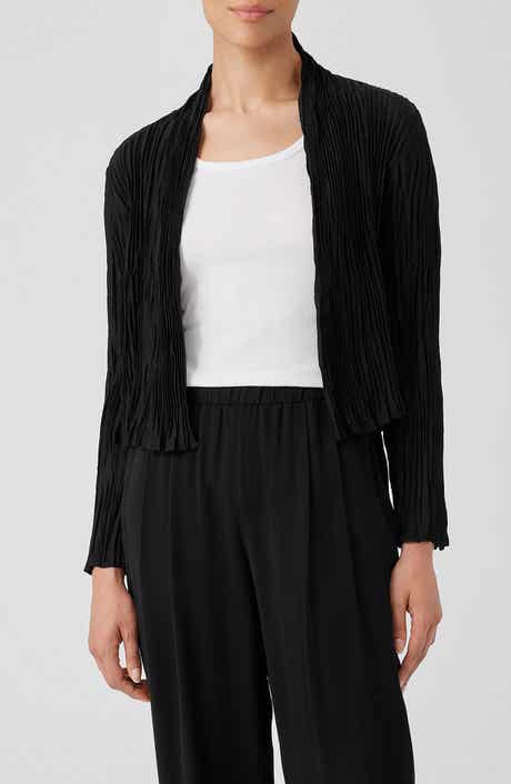 Eileen Fisher Pleated Open Front Silk Jacket