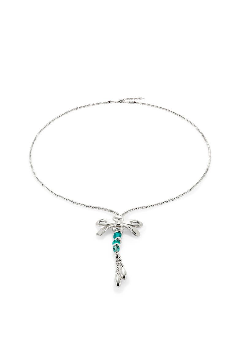 Long Pendant Necklace with a Dragonfly, Alternate, color, Silver