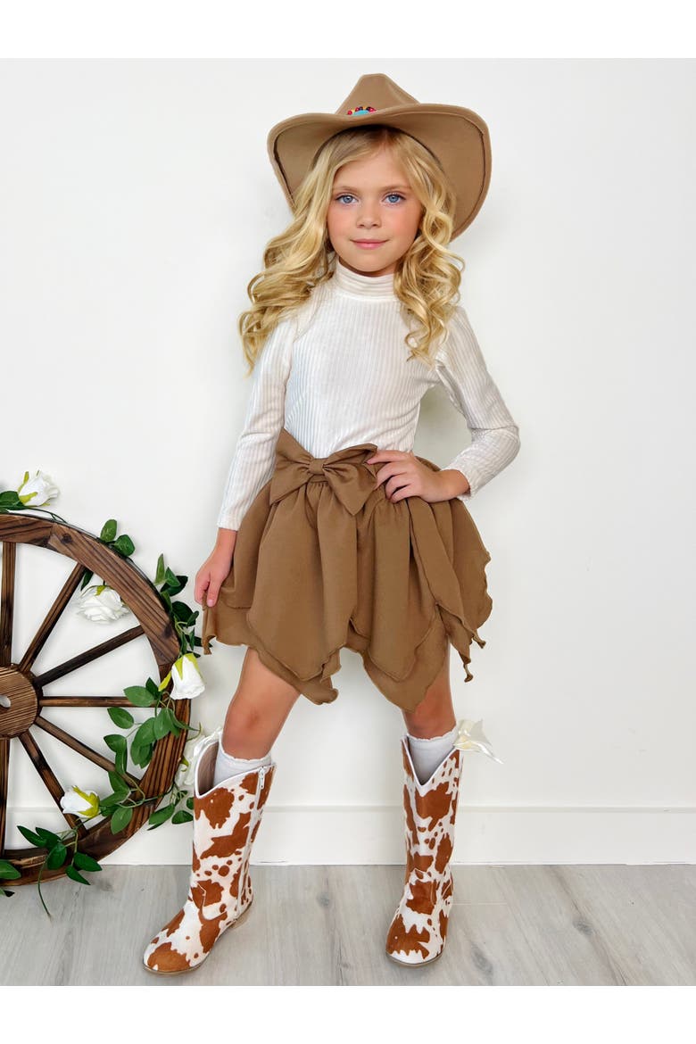 Ribbed Long Sleeve Top and Hankerchief Skirt Set, Alternate, color, Brown