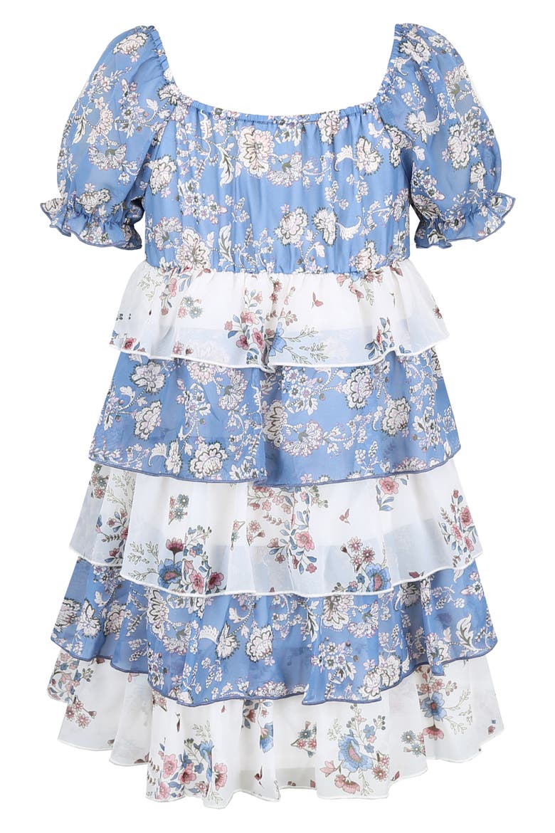Kids' Tiered Floral Dress, Alternate, color, BLUE MULTI