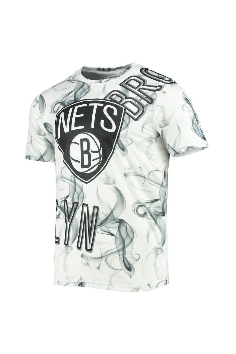 Men's FISLL White/Black Brooklyn Nets Asymmetric Bold Smoke T-Shirt, Alternate, color, White