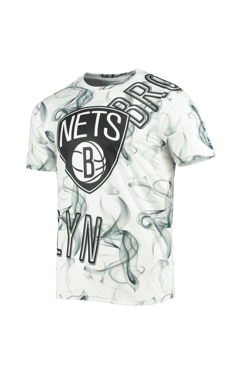 FISLL Men's FISLL White/Black Brooklyn Nets Asymmetric Bold Smoke T-Shirt, Alternate, color, White