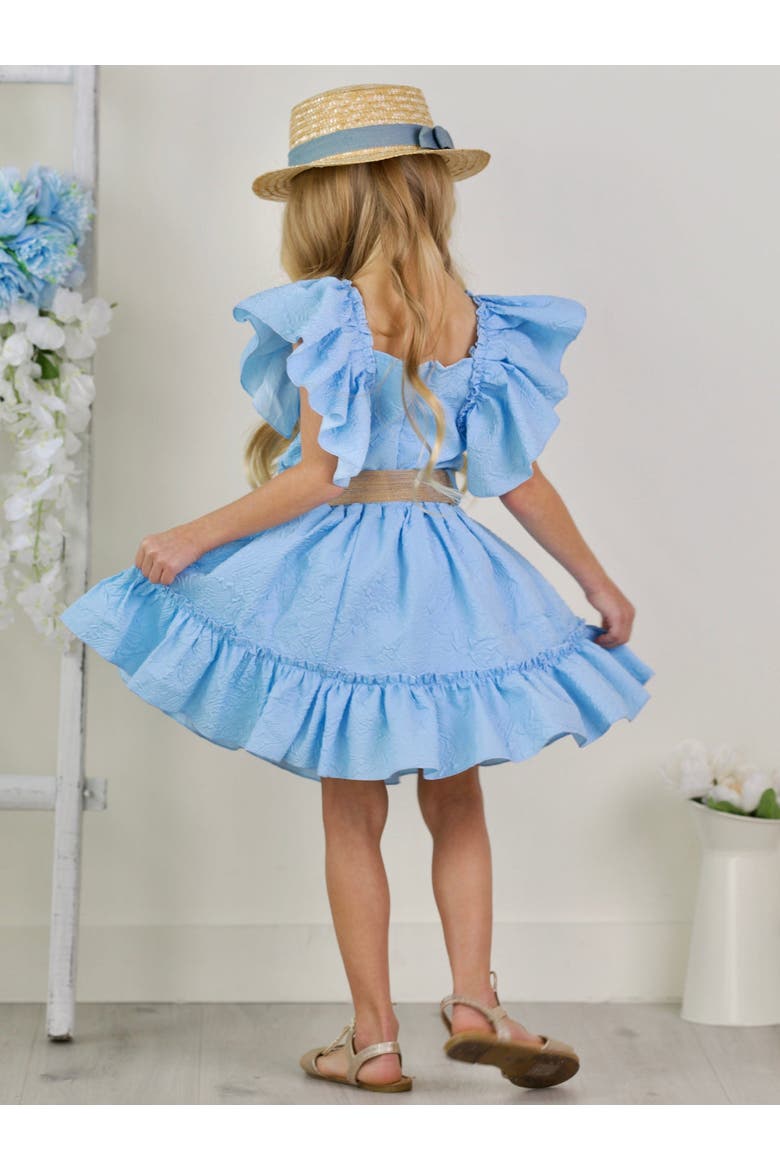 Girls Ruffle Sleeve Belted Skirt Set, Alternate, color, Blue