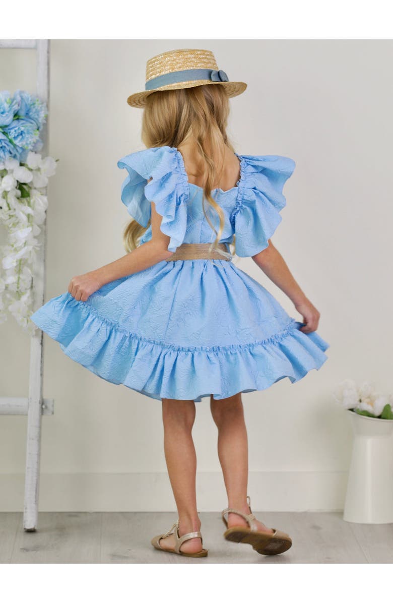 Mia Belle Girls Girls Ruffle Sleeve Belted Skirt Set, Alternate, color, Blue