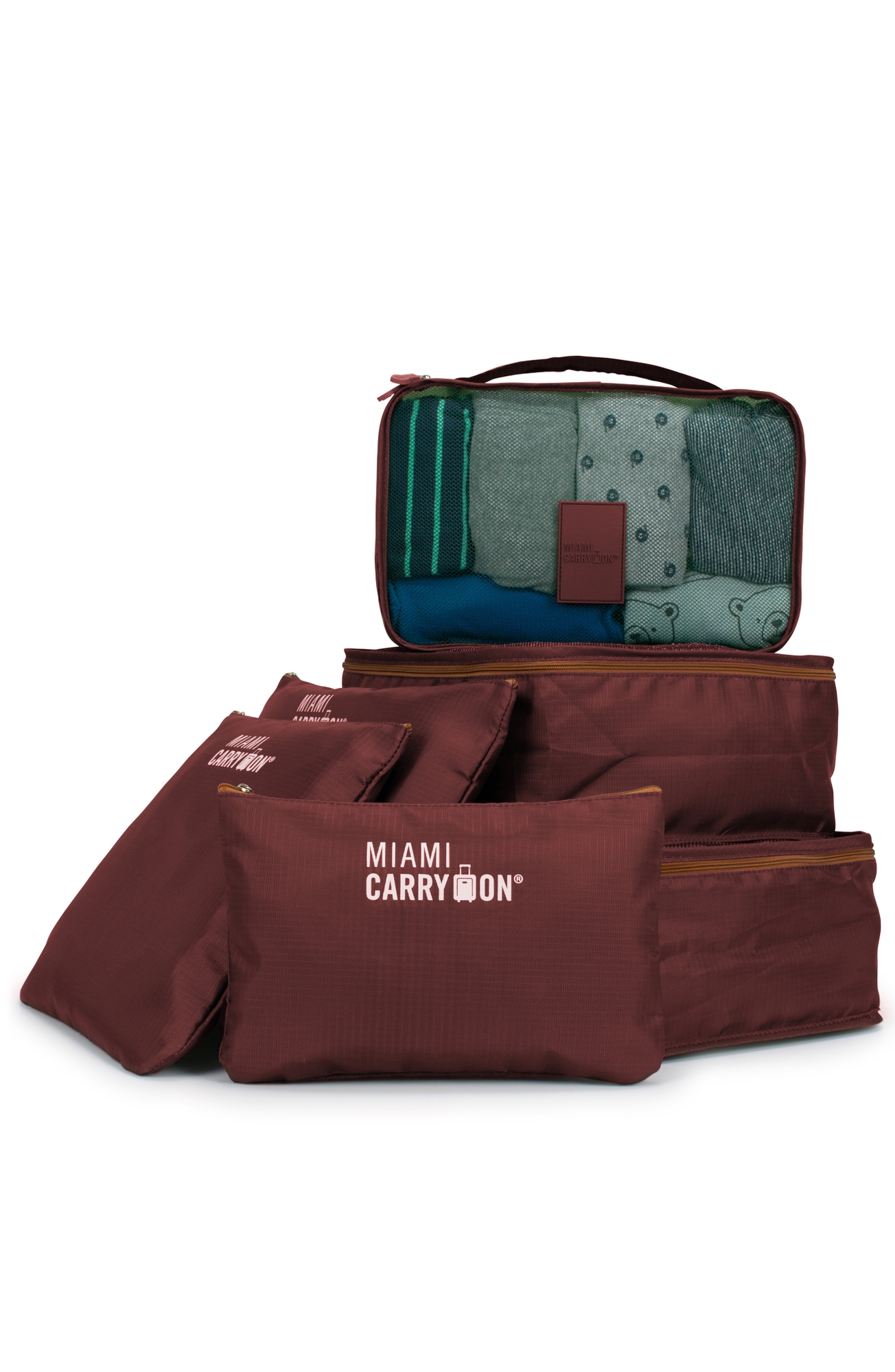 Miami Carry On Travelers 6 Piece Organizational Packing Cubes - Burgundy/Tan