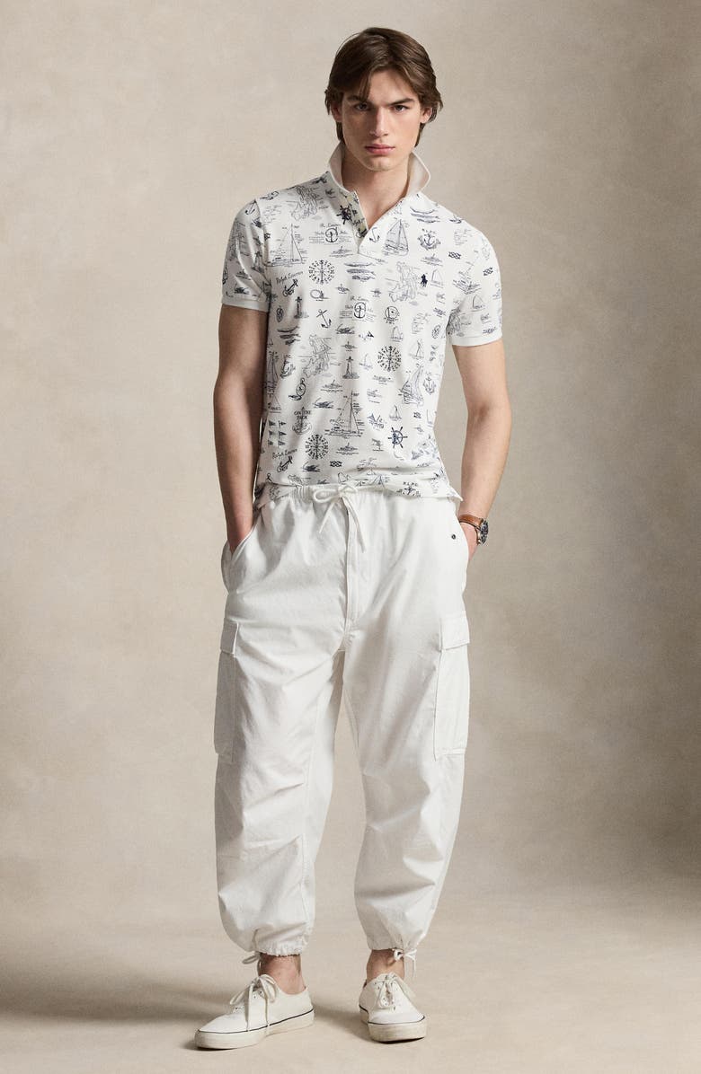 Polo Ralph Lauren Classic Fit Nautical Cotton Mesh Polo, Alternate, color, Seaward Bound-White
