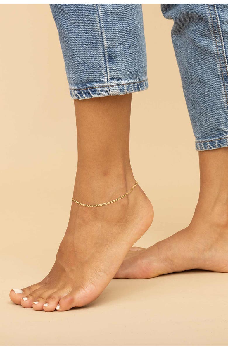 Oradina 14K Gold Florentine Figaro Petite Anklet, Alternate, color, Yellow Gold