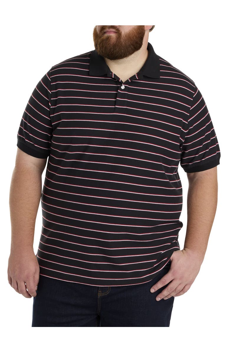 Harbor Bay by DXL Big & Tall Tri-Color Striped Polo Shirt, Main, color, Black Multi