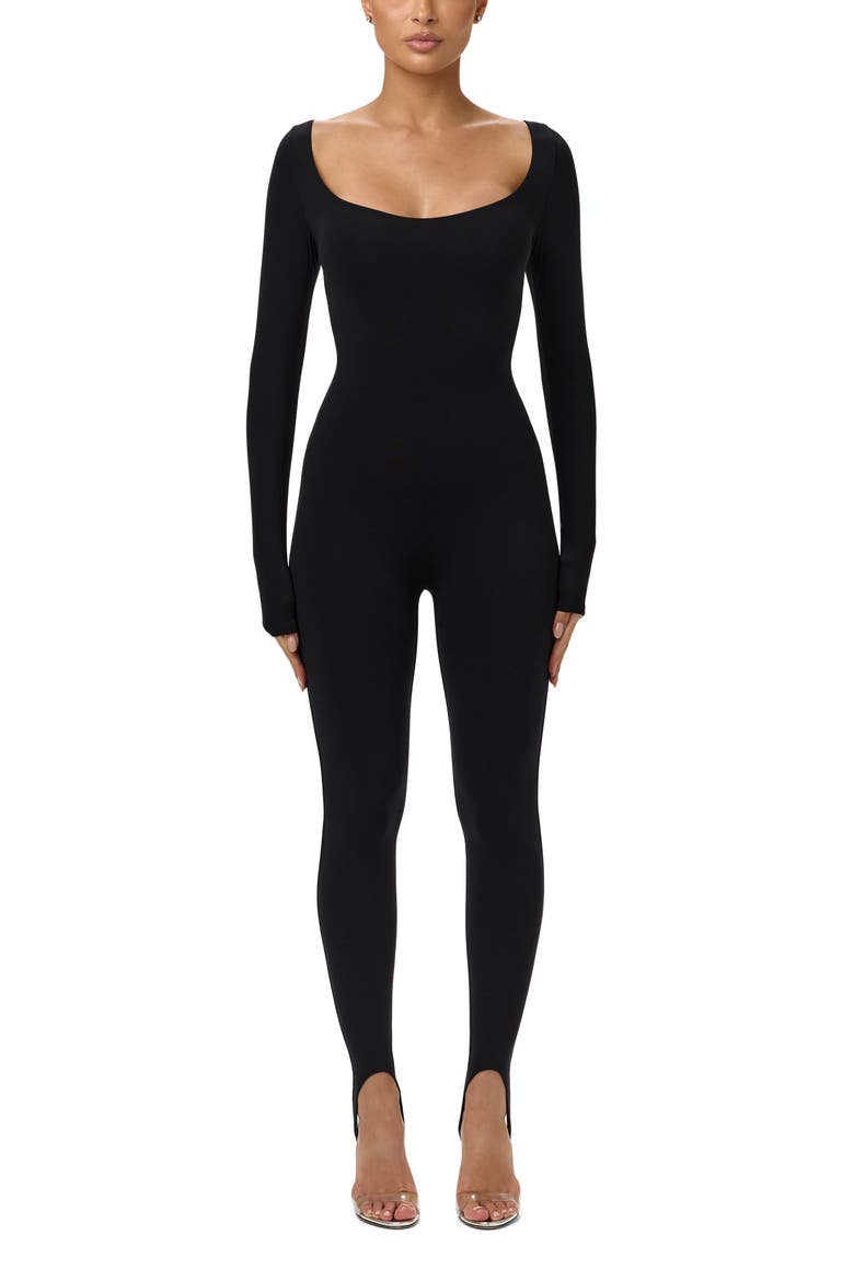 Naked Scoop Neck Long Sleeve Jumpsuit, Main, color, BLACK