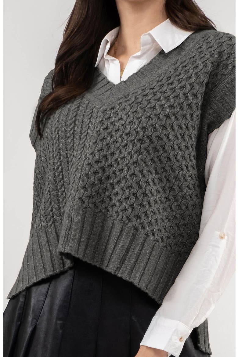 Cable Knit Vest, Alternate, color, HEATHER GREY