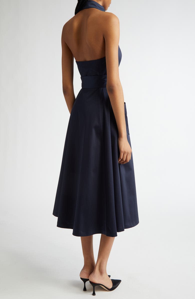 Carolina Herrera Halter Neck Belted Stretch Cotton Sateen Shirtdress, Alternate, color, Midnight
