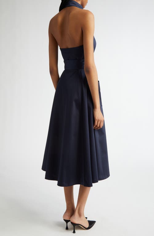 Carolina Herrera Halter Neck Belted Stretch Cotton Sateen Shirtdress In Midnight