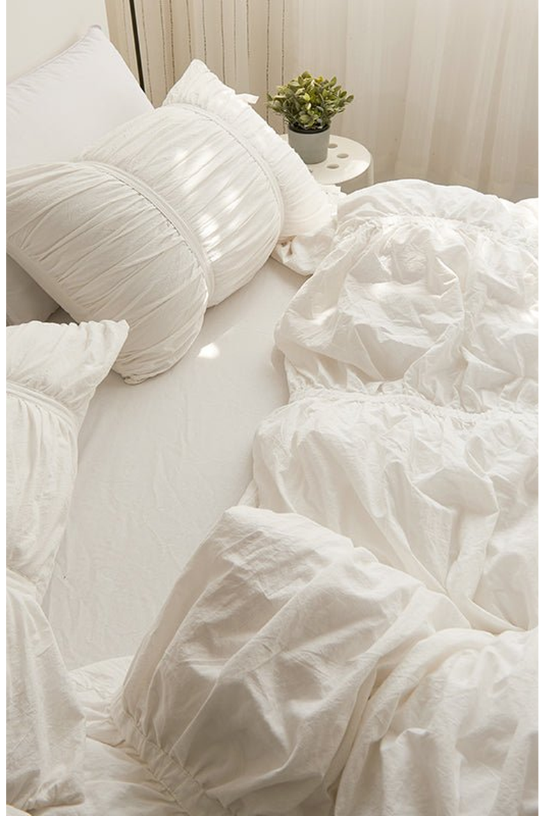Ruffle Bedding Set with Ties, Alternate, color, White, Fitted